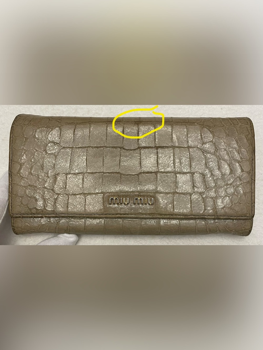 Miu Miu Authentic Vintage Earthy Green Croc-Embossed Long Wallet